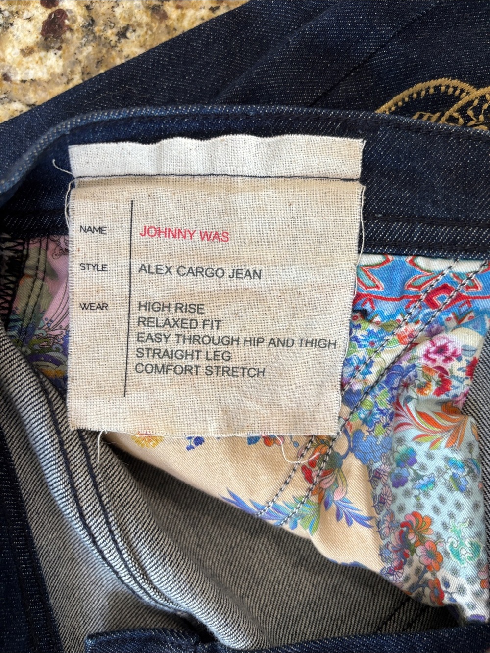 Johnny Was Navy Boot Cut Jeans with Cream Embroidery Rare - Picture 3 of 11